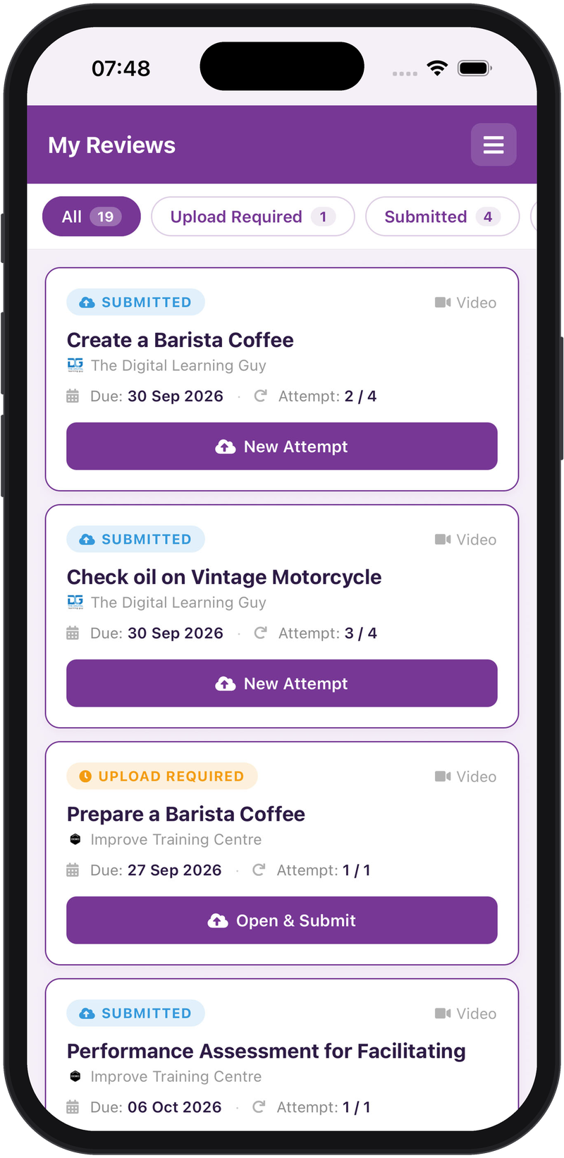 Remote Reviewer app list of assigned assessment tasks