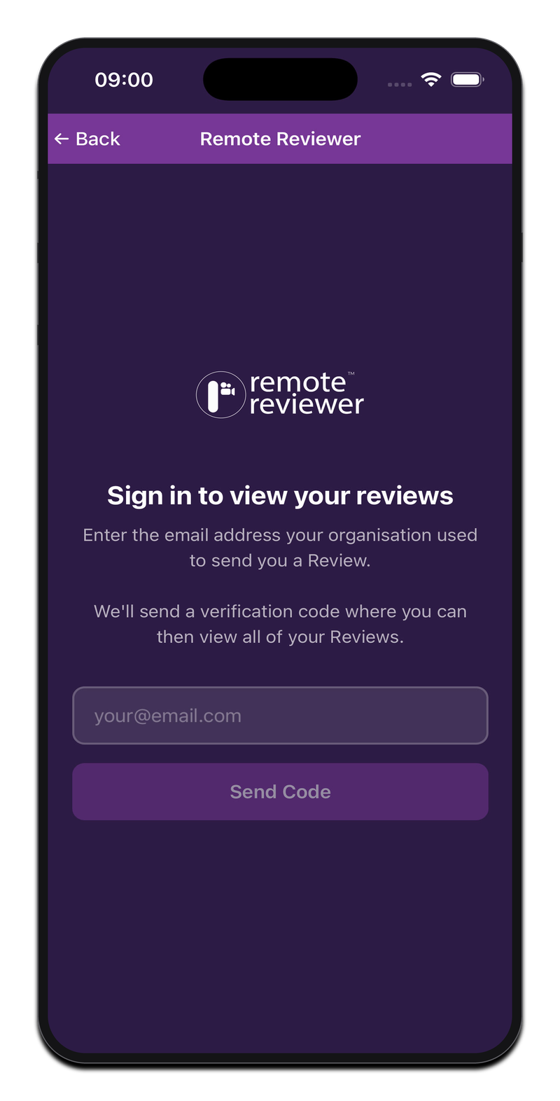 Remote Reviewer app sign in and access screen