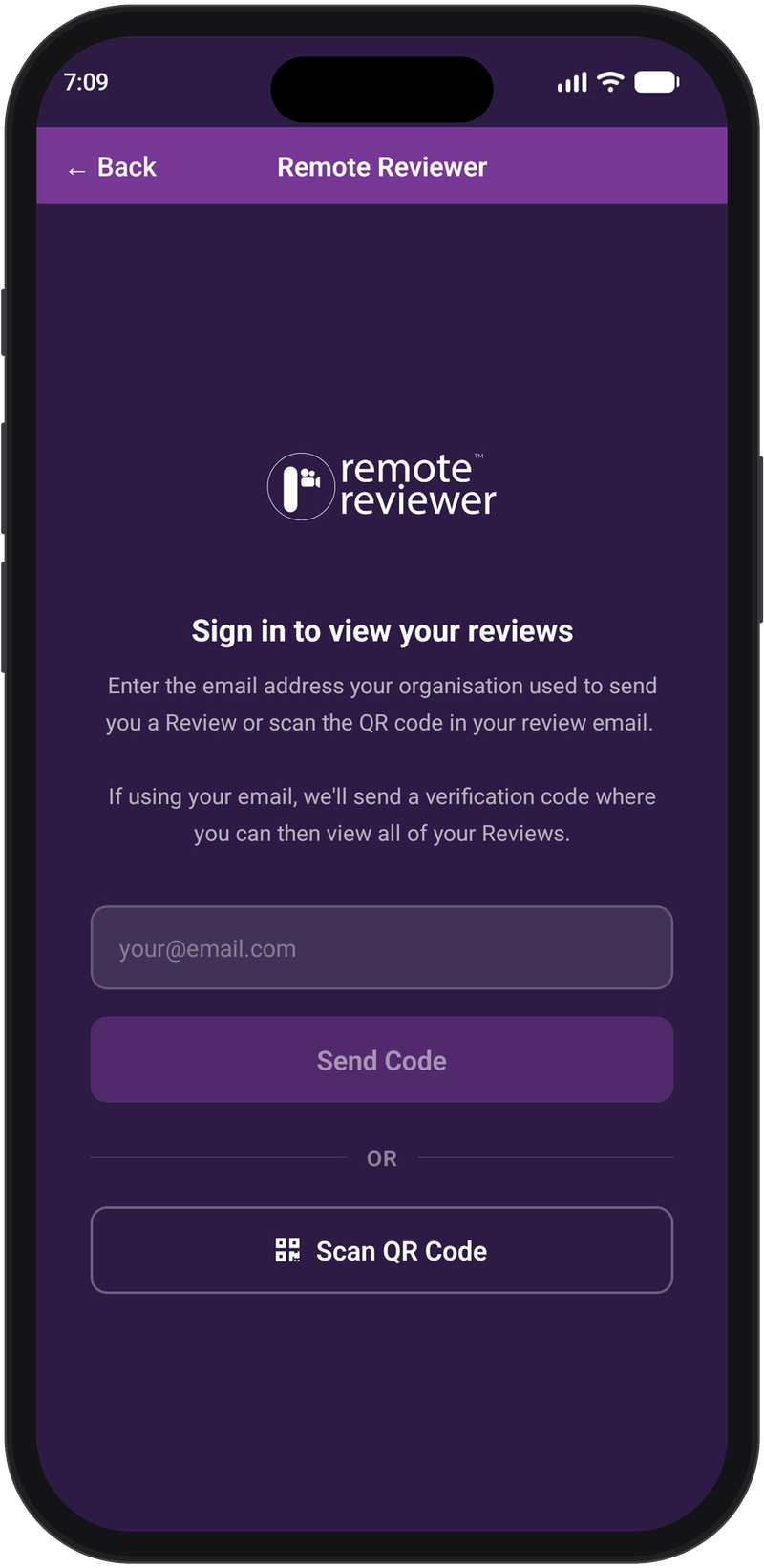 Remote Reviewer companion app sign in screen