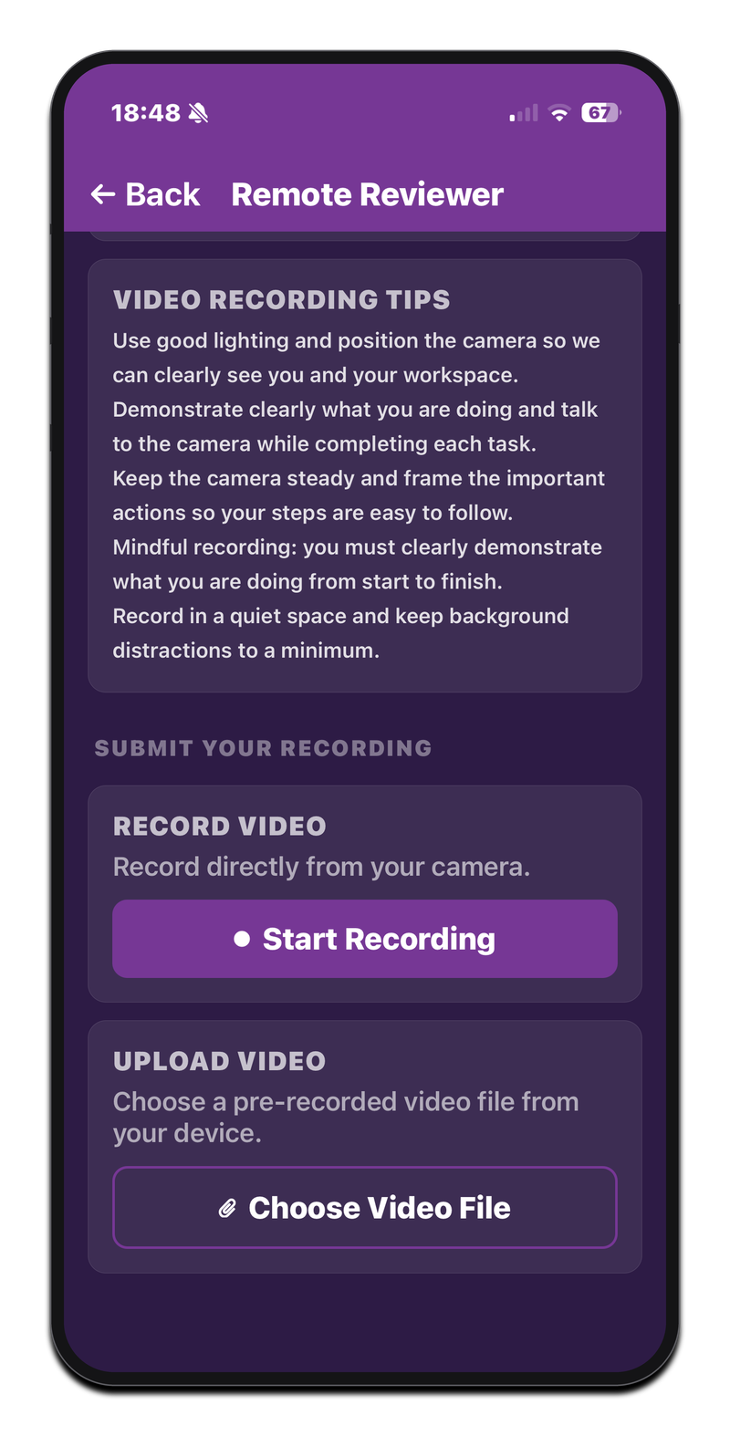Remote Reviewer app video evidence upload options