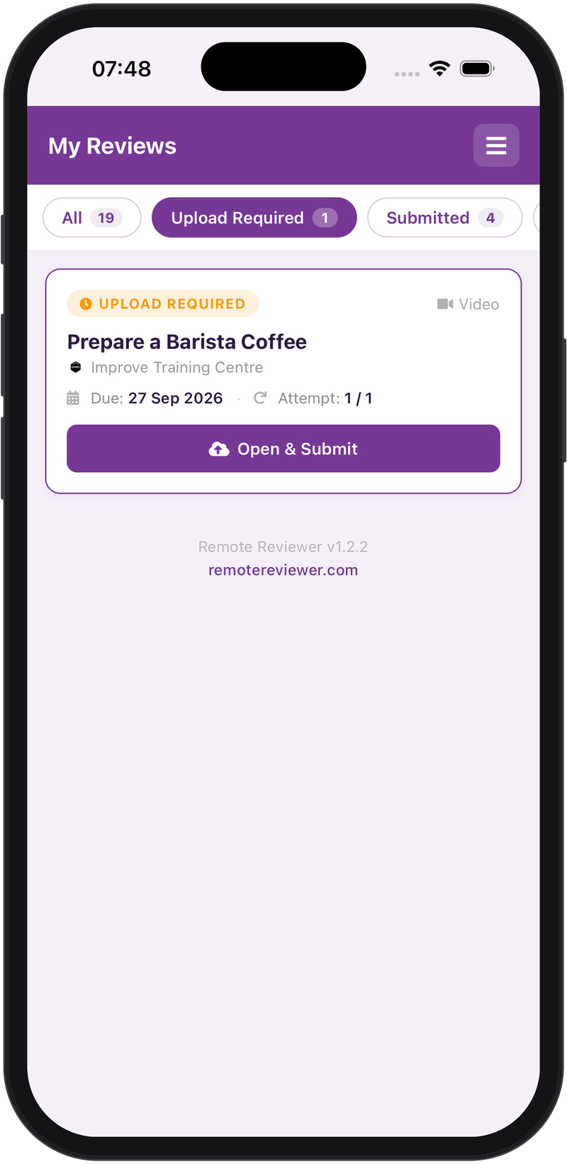 Remote Reviewer app tasks filtered to those needing an upload